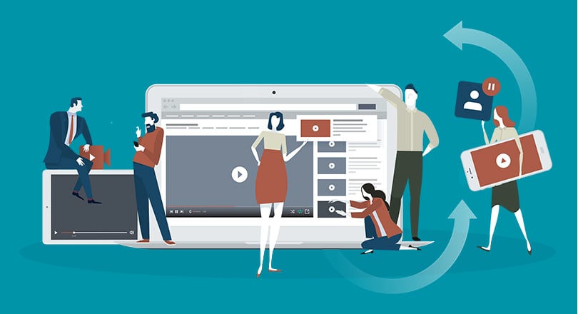 image of computer with character people infront 