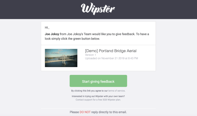 Emailing For Feedback in Wipster