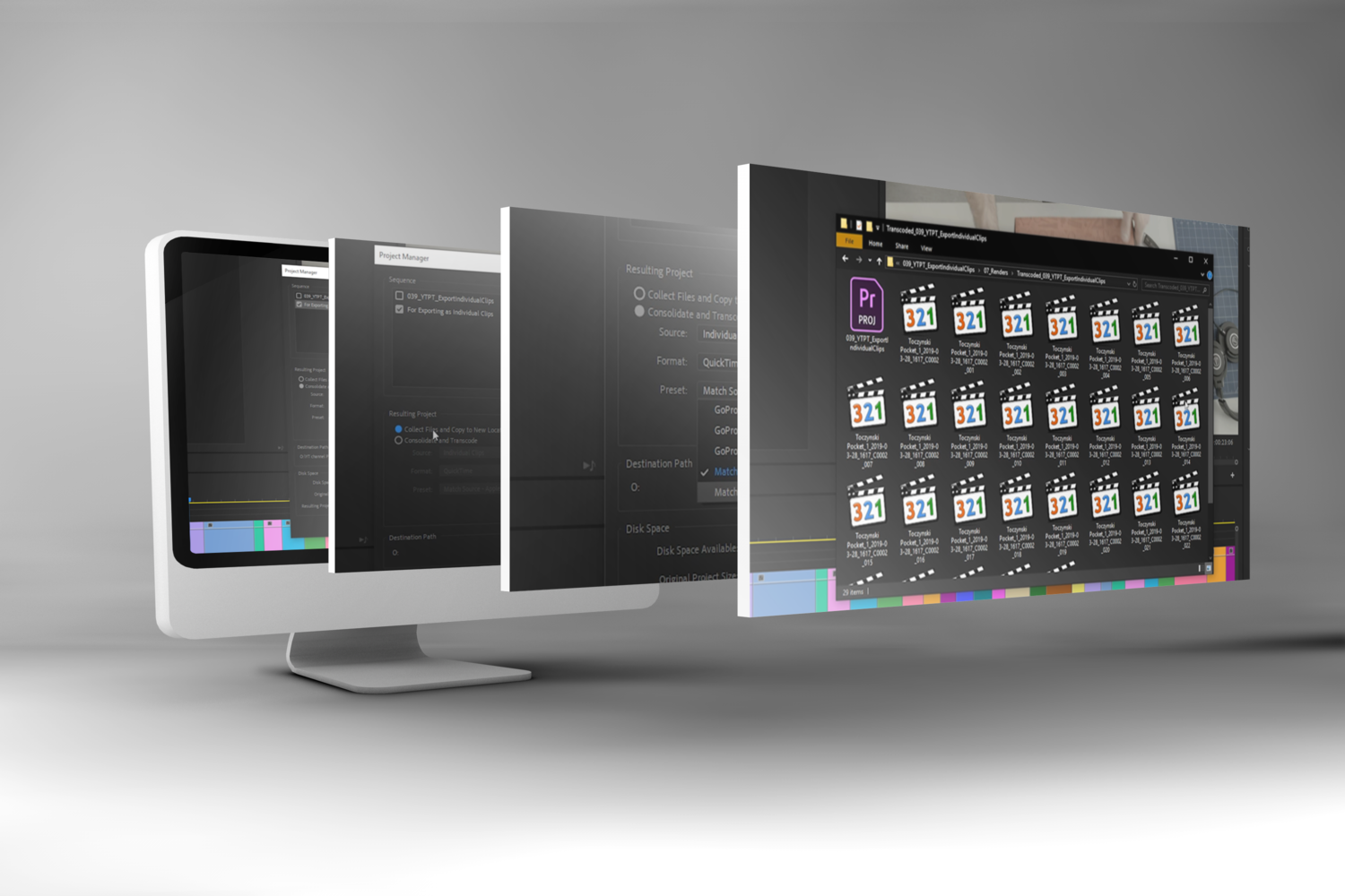 four computer screens infront of one another