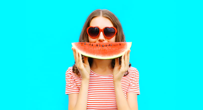 woman eating watermelon