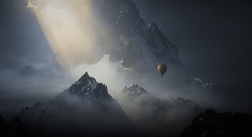 Balloon and mountains