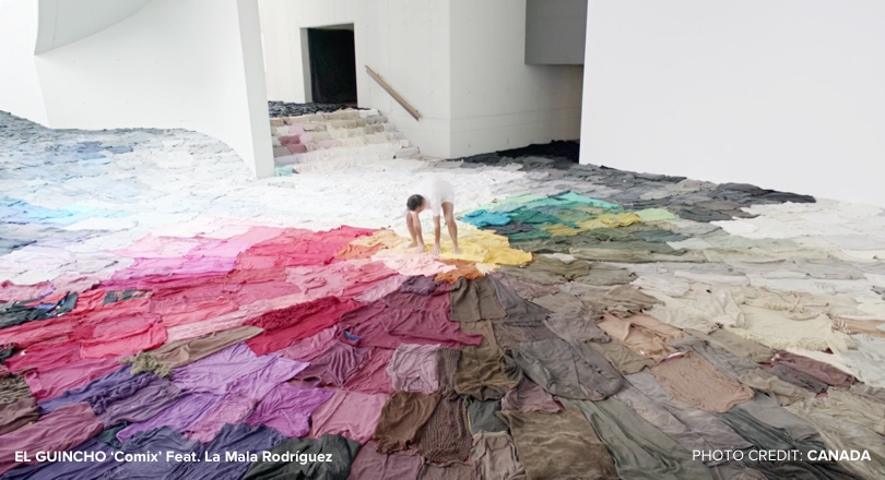 colour fabric with person in the middle